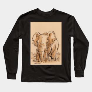 "Pensive"  Elephant Ink Wash Painting Long Sleeve T-Shirt